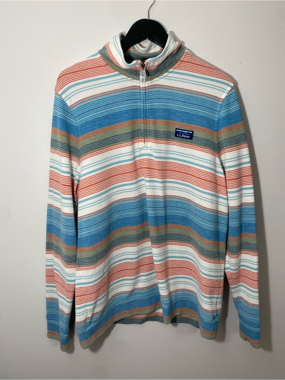 L.L. Bean Men’s 1/4 Zip Striped Sweater long sleeve Large